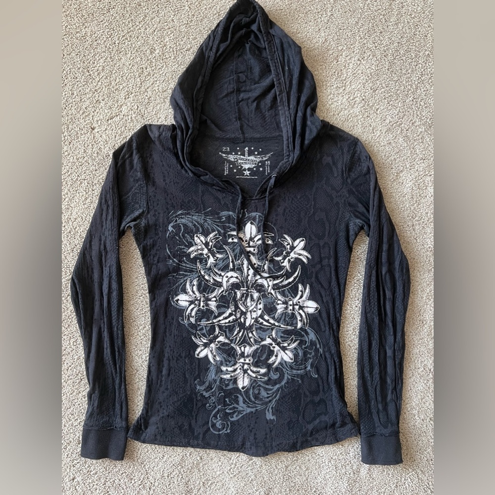 Rock & Roll Cowgirl Co. Shear Long Sleeve Hooded Blouse size L
